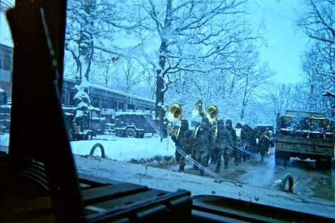 1st Armored Division band blocking convoy. General Nash had piorities.