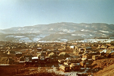 Looking south, across 47th FSB, from a small hill above our tent.