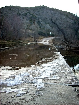 The Cave Creek crossing at Seven Springs was iced over.