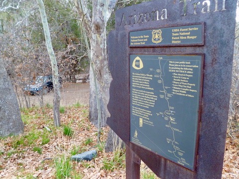 The trailhead on FR 627. Sycamore Creek in back.