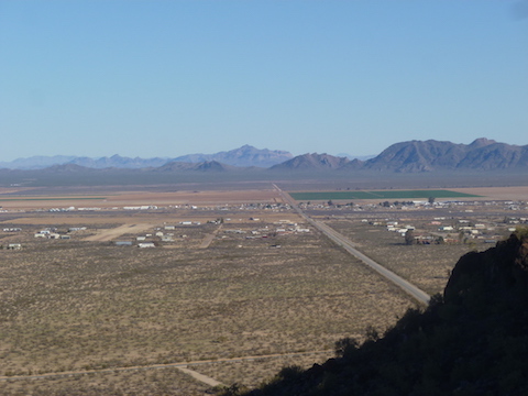 Looking north at Aguila from an adit on the northwest slope of Eagle Eye Mountain.