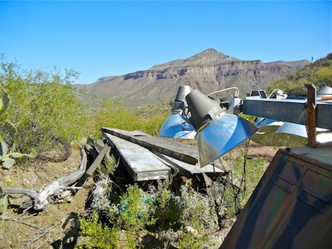 Mining equipment near the path into Holy Joe Canyon. Brandenburg Mountain in the background.