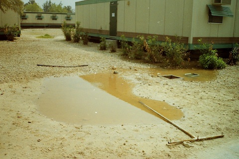 Sewage leak outside our Saudi trailers.