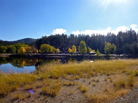 Looking from actor's location, across a small inlet, to the long-range camera's location.