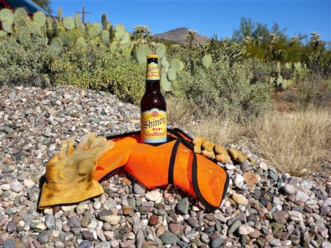 A proper beer that would soon be properly disposed of (in my mouth). It is made with grapefruit. Brandenburg Mountain in the background.