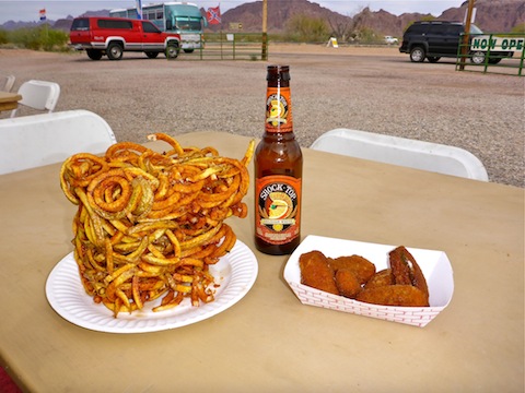 Stone Cabin snack stand serves a small block V8-size curley fries.