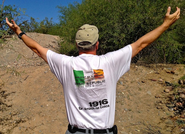 Hiking home, my t-shirt bears the Easter Rising declaration.