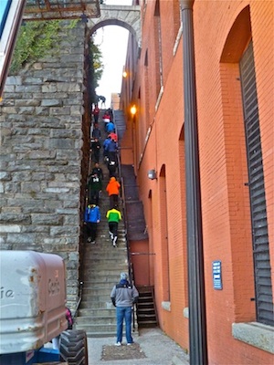 The Georgetown University cross country team went down the Exorcist Steps considerably slower than Father Karras.