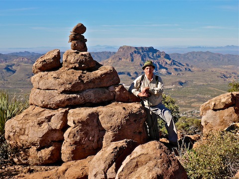 Me at the summit of Apache Leap. Arnett Canyon and a Picketpost Mountain in the background.