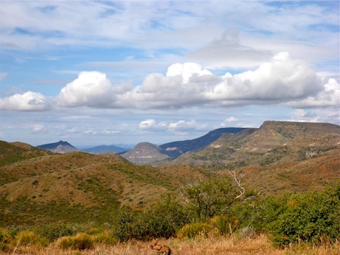 Left to right: Elephant Mountain, Sugarloaf Mountain, Black Mesa and Skull Mesa.