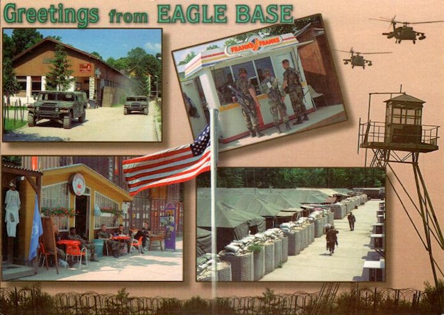 A friend sent me this card from Bosnia in March, 1998. When I was passed through Tuzla Main in 1996, there was a DFAC, but no hot dog stands or cafes.