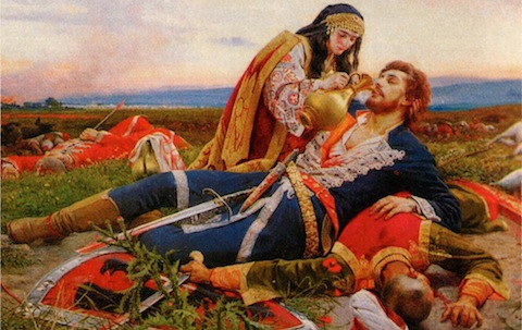 The Kosovo Maiden, by Uros Predic, romanticizes the Serbian legend of a noble princess who brought food and drink to the wounded warriors after the battle.