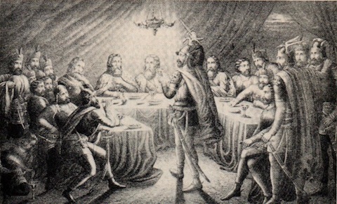 Supper of Princes in Kosovo, an 1871 lithograph by Adam Stefanovic, shows Lazar -- like Christ at the Last Supper -- predicting that some of his vojvodas will betray him.