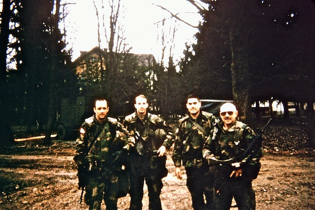 1LT Preston McMurry, SGT Scott Argetsinger, CPT Matt Fellinger and SFC Tony Libassi: A / 432nd Civil Affairs Bn. (WRTOYA) at Eagle Base, Tuzla Main, March, 1996.