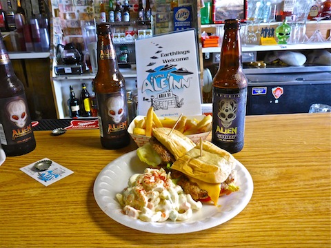 Lunch, and a couple of Alien beers. I preferred the amber to the stout.