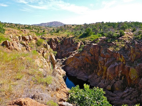 West Cache Creek at the bottom of Forty Foot Hole. Looking north towards Mount Marcy.