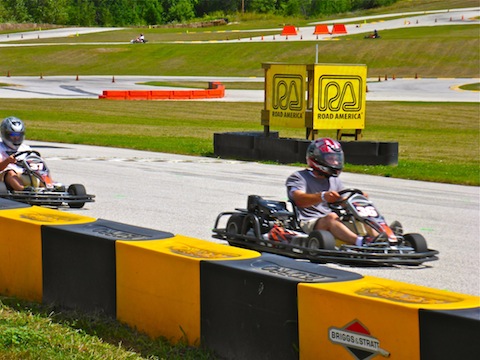 Augie karting at the Motorplex, inside the Carousel.