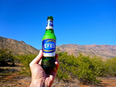 Efes Beer, with Reno Pass (left) and Mount Ord (right) in the background. I bought the Efes at an Asian market in Houston, last year, and was saving it for an appropriate military occasion. Veterans Day was it!