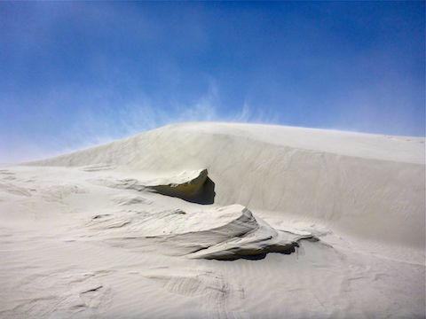 Rock-like formation of hardened sand.
