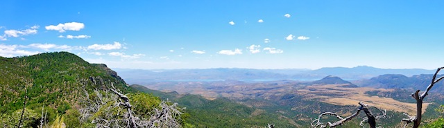 Summit panorama. Left-to-right: Armer Mountain, only a mile away; Roosevet Lake; Globe copper mine; Tonto Basin; Flatiron; Dutchwoman Butte; and Four Peaks.