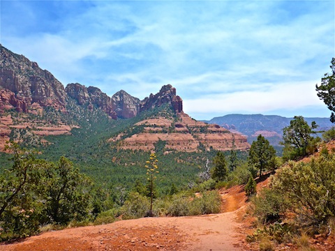 Heading down the slickrock on the east side of Brins Mesa. The smoke is from the Goodwin Fire, near Mayer on AZ-69.