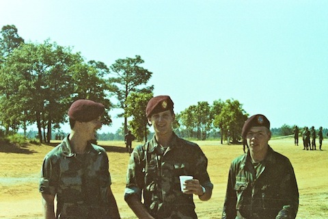 TACCP at Sicily DZ fun jump. Lonsberry, Lemieux and, I believe Killer Kilbourn. (October, 1983)