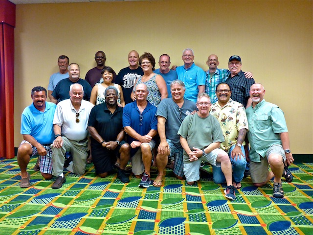 TACCP Reunion. Front L-R: Tom Streib, Dave Frazee, Ranger Rob, Pat McNerney, Grant Gillen, Kenny Roberts, Gino Molina, Dennis Pope. Middle L-R: Dave Cushing, Rose Metoxen, Margaret Sochar. Back L-R: Robert "T" Taylor, Alfron Graves, Rich Danko, Preston McMurry, Wade Miller, Rob Holden, Clyde Collins.