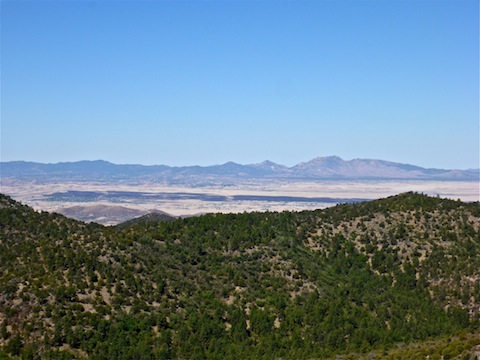Looking across the Viewpoint Fire burn scar towards Granite Mountain and Little Granite Mountain, on the right of the Sierra Prieta.