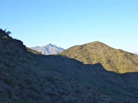 Side sloping Alta Ridge. In back, I believe that is Montezuma Sleeping, in the Sierra Estrella.