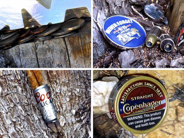 Clockwise from upper left: Money, ammo, chew & beer. All the supplies you need in the afterlife!