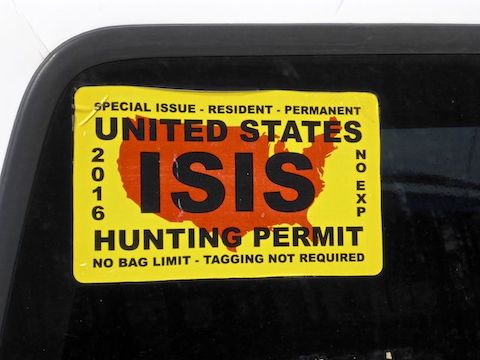 Responsible ISIS hunters field dress their prey. (Sign on pickup at Woods Canyon Lake.)
