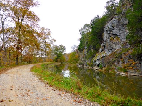 Scenic bend in the C&O Canal at Milepost 18.7, opposite Watkins Island.