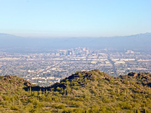 From National Trail north along Central Ave. and 7th St. to downtown Phoenix. As thick as the smog was, it got worse.