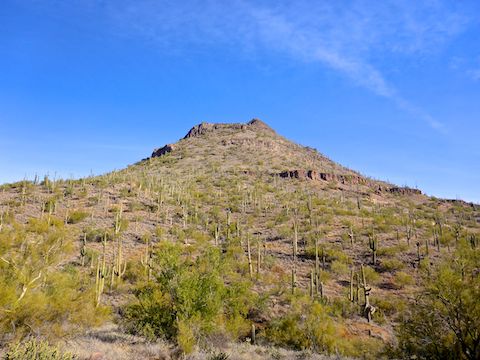 I took pictures all along the south edge of Apache Peak. The southwest slope, just below the Maricopa Trail saddle, was the best view.