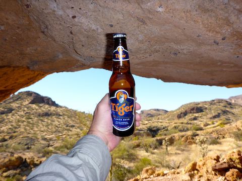 Enjoying a hiking beer in Anniversary Arch.