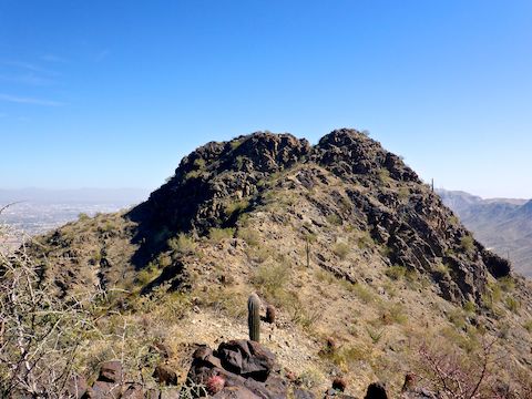 On the summit trail: The Maricopa Peak highpoint is on the left knob.