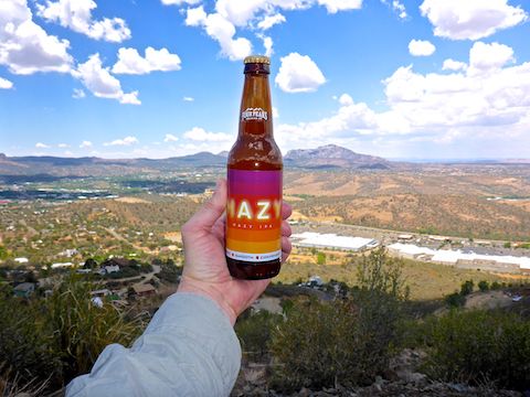 Toasting Granite Mountain with a Four Peaks Hazy IPA hiking beer.