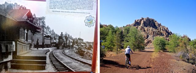 The Entro siding at the junction of the Iron King Trail and Peavine Trail, and approximately 100 years later.
