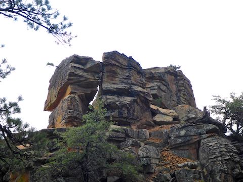 Balanced rock (upper left) on Turkey Springs Trail #217.