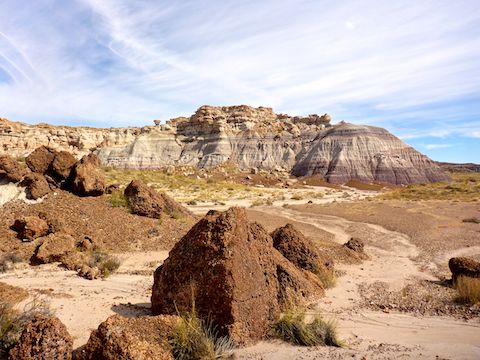 The Sandstone Congregate Amphitheater is at the base of Blue Mesa.