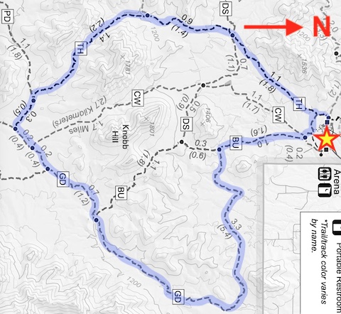 The route I hiked along Toothaker Trail, Gadsden Trail and Butterfield Trail. (Map rotated 90°.)