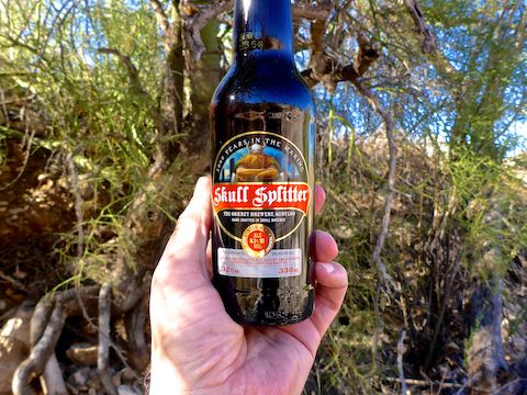 Replacing precious bodily fluids with a Skull Splitter hiking beer. Ironic, because I have a bad habit of bashing my head into deadfall and other obstacles.