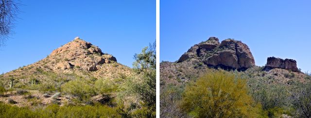 The east side of Rock Peak in the morning, and the west side just after noon.
