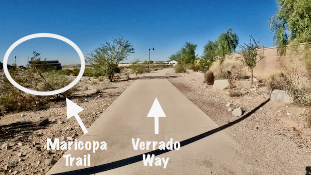Stay left (east) of the circled sewage plant to stay on Maricopa Trail to Interstate 10. (GoPro screen cap)