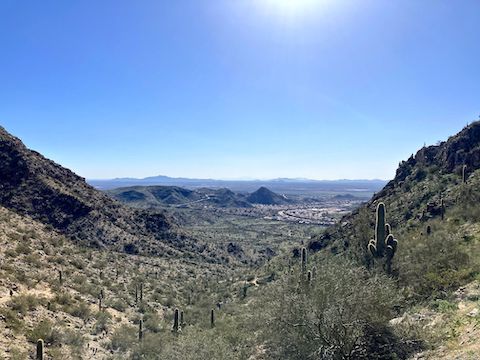 Looking southeast, 500 ft. down Telegraph Pass, towards Ahwatukee Foothills.