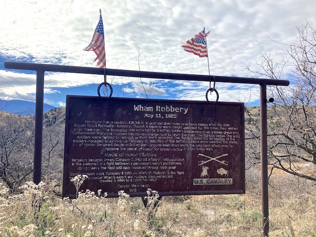 Wham Paymaster Robbery memorial, where Klondyke Road crosses Cottonwood Canyon at Salazar Ranch.
