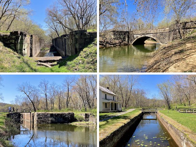 Clockwise from upper left: Darkey's Lock 67, Town Creek Aqueduct, Crabtree's Lock 68, Twigg's Lock 69. For more info, see Locks on the Chesapeake and Ohio Canal.