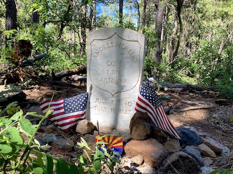 Andres Moreno served from 1865-1866. He was later murdered while driving a stage coach to Flagstaff. His stone was relocated from Rim Rd. in February, 2023.