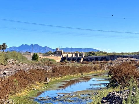 Looking up the Salt River to Granite Reef Dam and, beyond that, Four Peaks.
