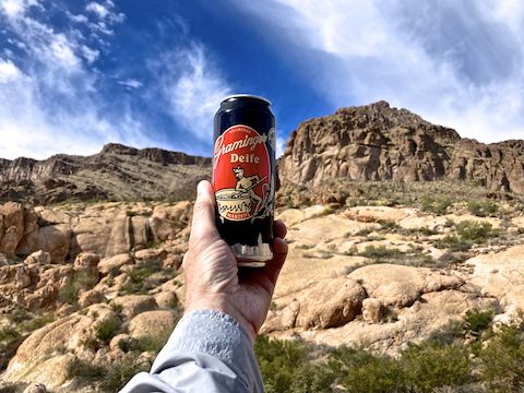 Enjoying a hiking beer at the pink granite, before descending to Telegraph Canyon.